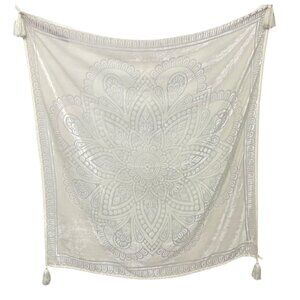 Pottery Barn PB Teen Dorm Room Wall Tapestry Ivory Mandala Boho Tassels Velvet